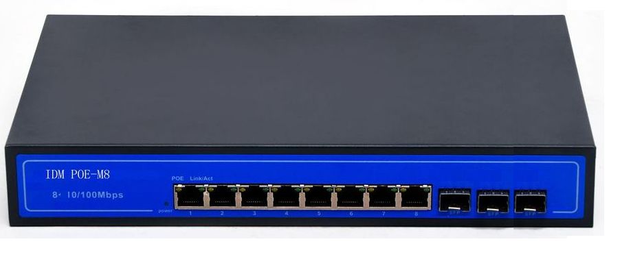 Ethernet switches are commonplace in the communications market, but do you know how to choose a quality device? Let us recommend a Raytrans Gigabit Ethernet switch. The IDM POE-M8 POE Gigabit Ethernet switch features 8 POE-powered RJ45 ports and 3 1000M SFP fiber module expansion slots