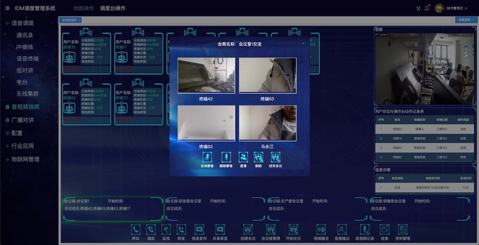 The converged video dispatch module mainly implements access to various video sources, and through the video server achieves transcoding, mixing, and forwarding of various video sources. The accessed video sources include video surveillance systems, video conference systems, individual soldier systems, broadband trunked terminals, video phones, and other video sources.