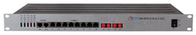 The IDM-8ENT Telephone Optical Terminal mainly provides 8 Ethernet service interfaces, 8 E1 service interfaces, and 8 telephone service interfaces, and the 8 Ethernet channels can be arbitrarily divided into VLANs. By utilizing the fiber-optic digital trunk interfaces or analog subscriber interface resources equipped on the central office switch
