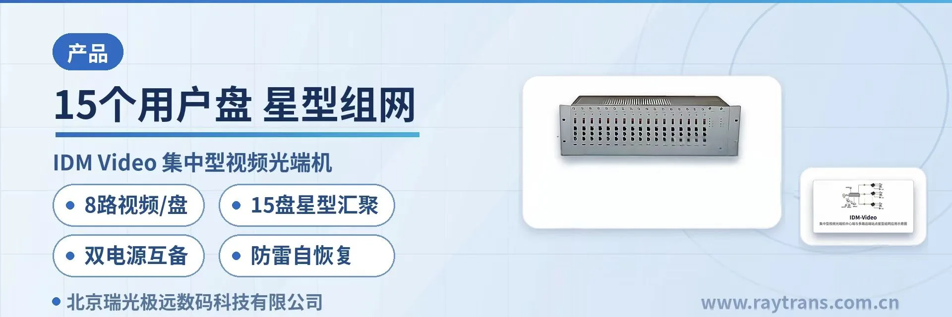 15个用户盘、星型组网、双电源互备省多台中心侧设备 视频光端机 | 多业务光端机 | 光端机 | 光端机厂家 | 瑞光极远 设备主图