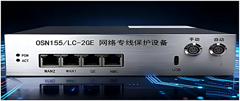 图1:IDM OSN-2GE 双通道冗余切换设备整机正面与通道接口
