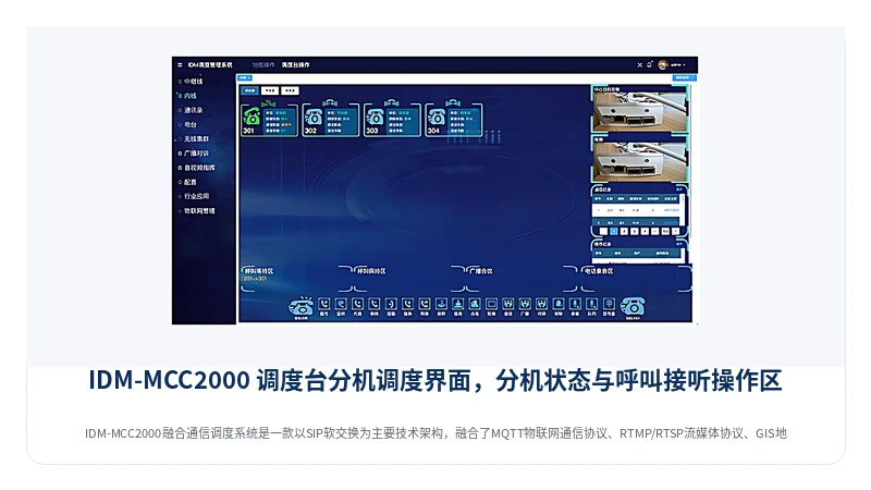 图2:IDM-MCC2000 调度台分机调度界面,分机状态与呼叫接听操作区