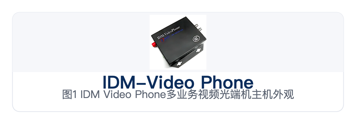 图1：IDM-Video Phone多业务视频光端机主机外观与BNC视频口FC光口特写