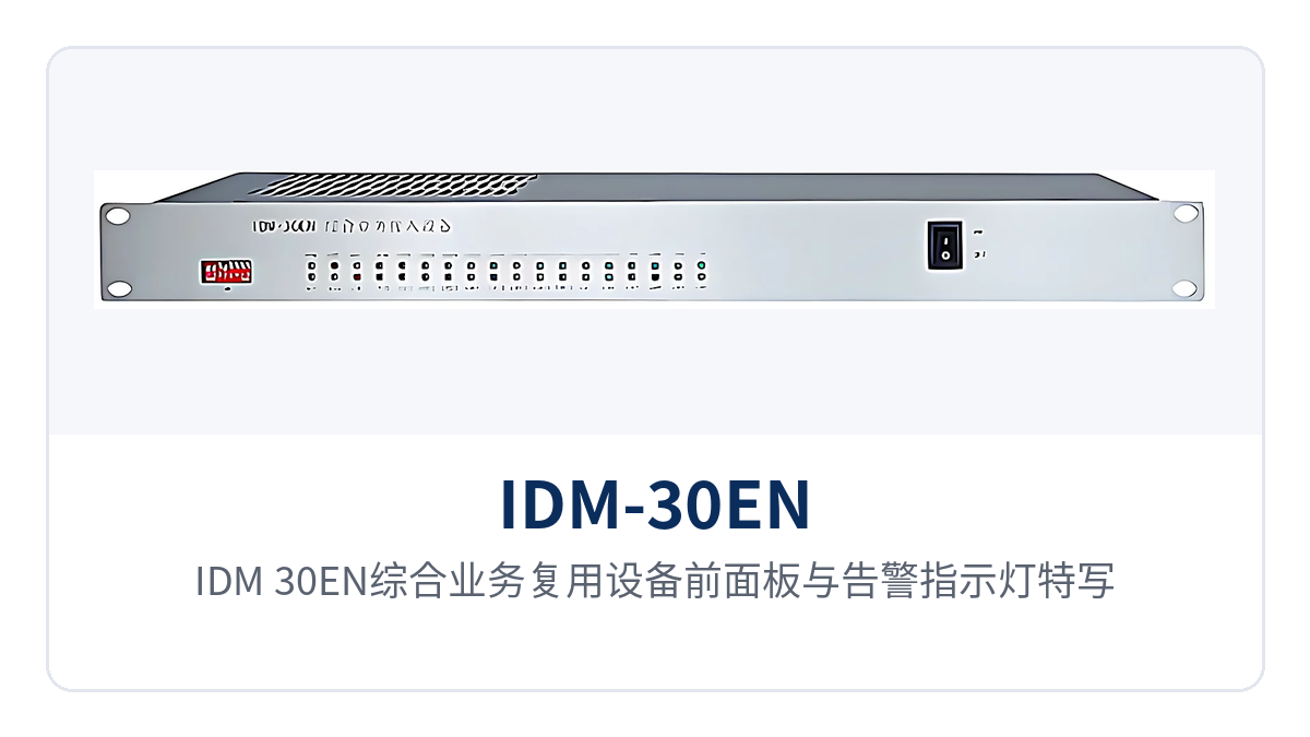 图1:IDM-30EN综合业务复用设备前面板与告警指示灯特写