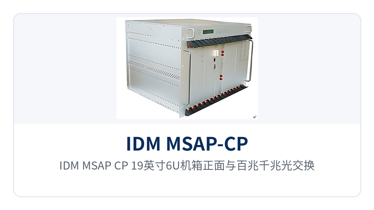 图1:IDM MSAP-CP 19英寸6U机箱正面与百兆千兆光交换盘插盘位