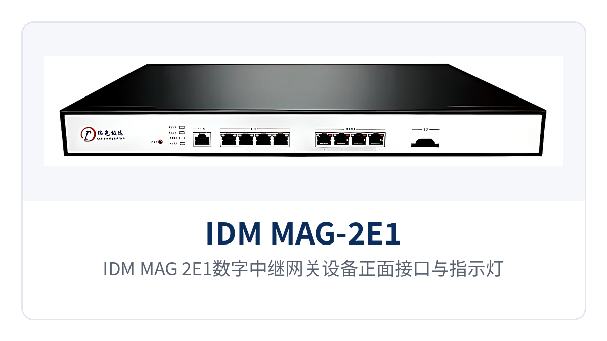 图1：IDM MAG-2E1数字中继网关设备正面接口与指示灯