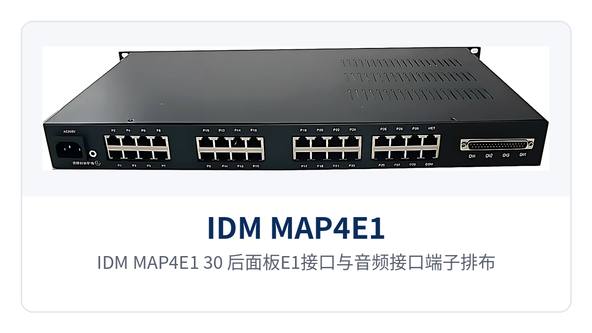 图2：IDM MAP4E1-30 后面板E1接口与音频接口端子排布