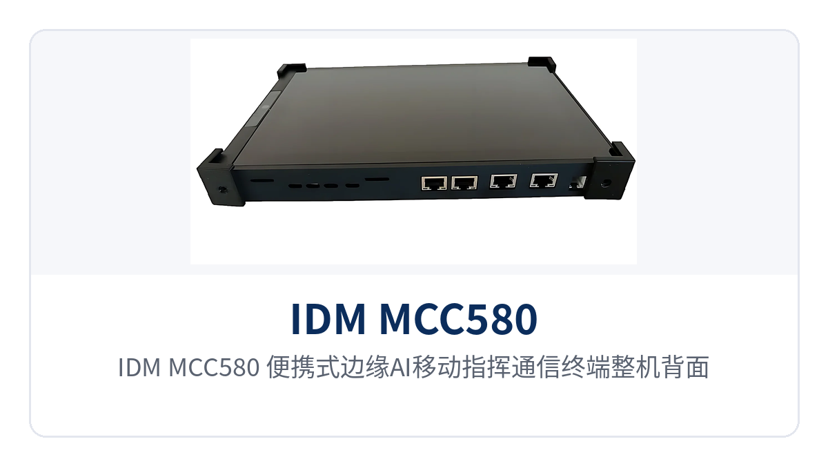 图2:IDM MCC580 便携式边缘AI移动指挥通信终端整机背面 模块化扩展插槽与对外接口