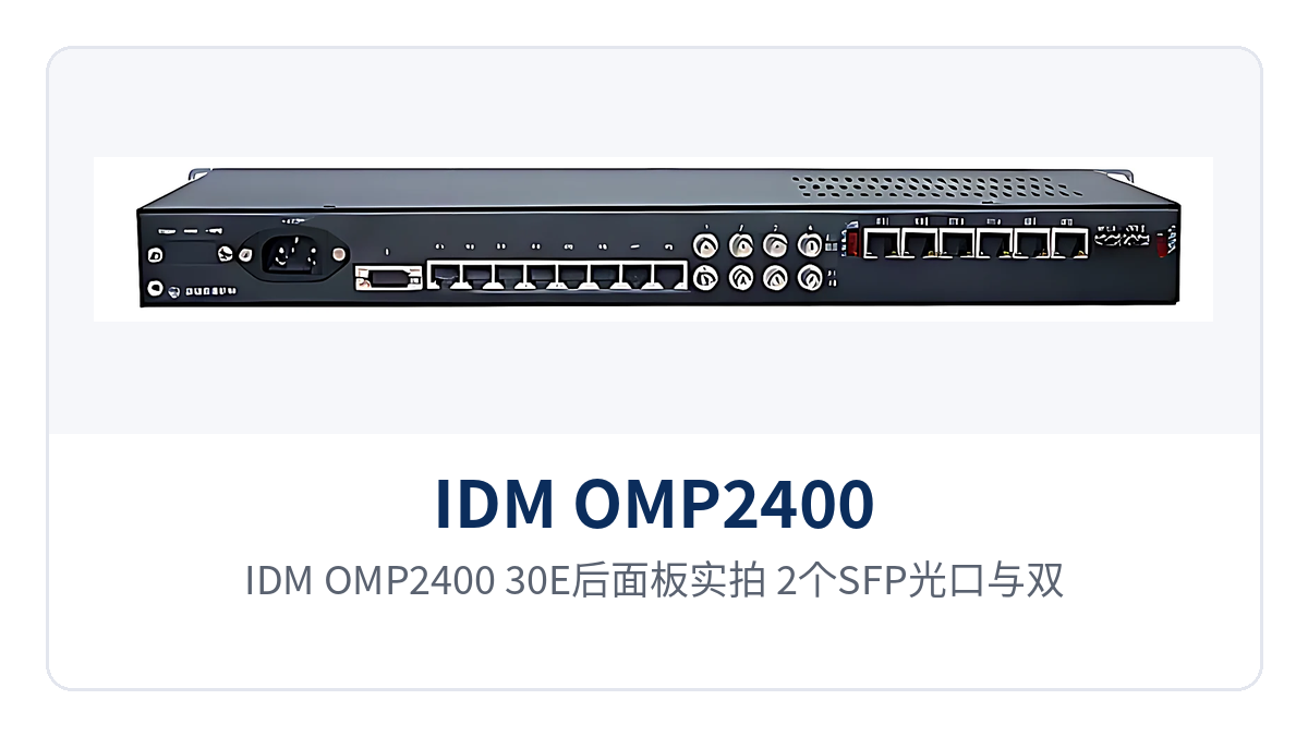 图3:IDM OMP2400-30E后面板实拍,2个SFP光口与双电源接口布局