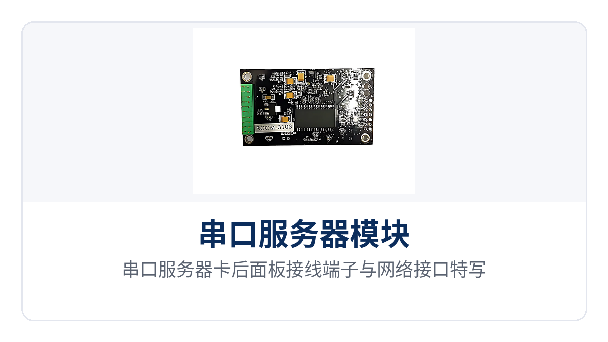 图2:串口服务器卡后面板接线端子与网络接口特写