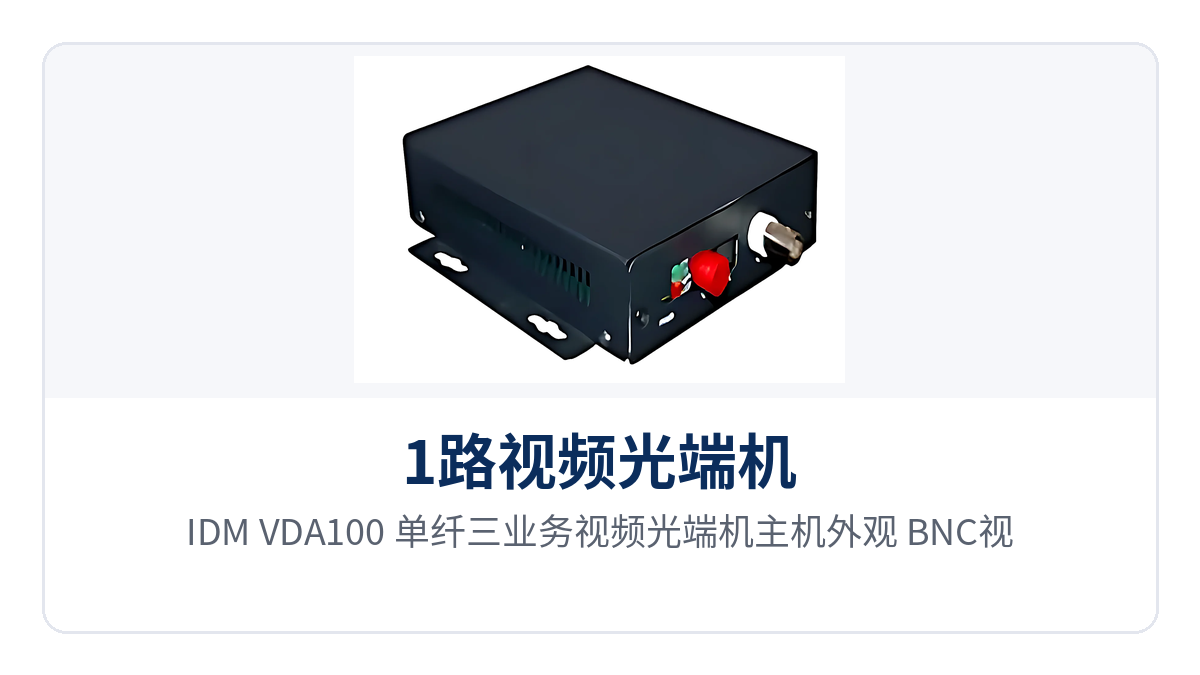 图1：IDM-VDA100 单纤三业务视频光端机主机外观 BNC视频口与FC光口特写