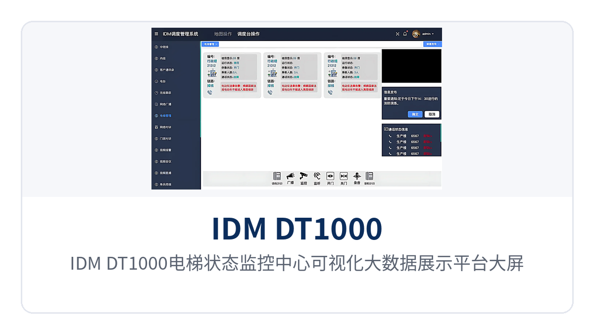 图4:IDM DT1000电梯状态监控中心可视化大数据展示平台大屏界面