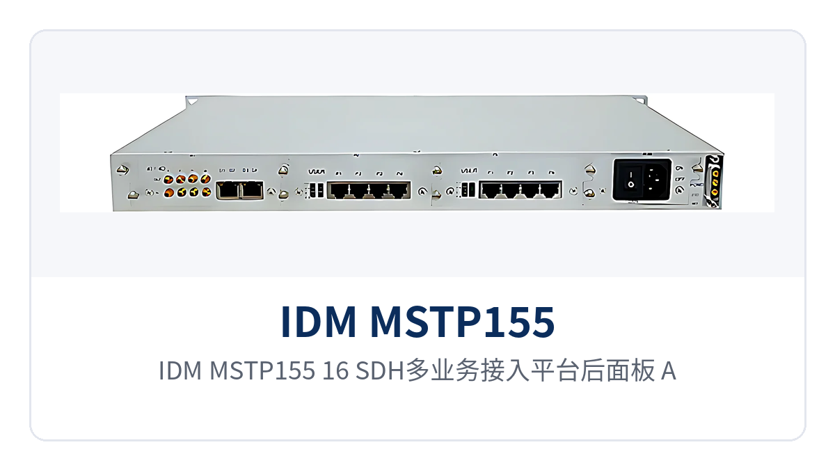 图2：IDM MSTP155-16 SDH多业务接入平台后面板，A/B 双 STM-1 光接口与业务接口端子布置