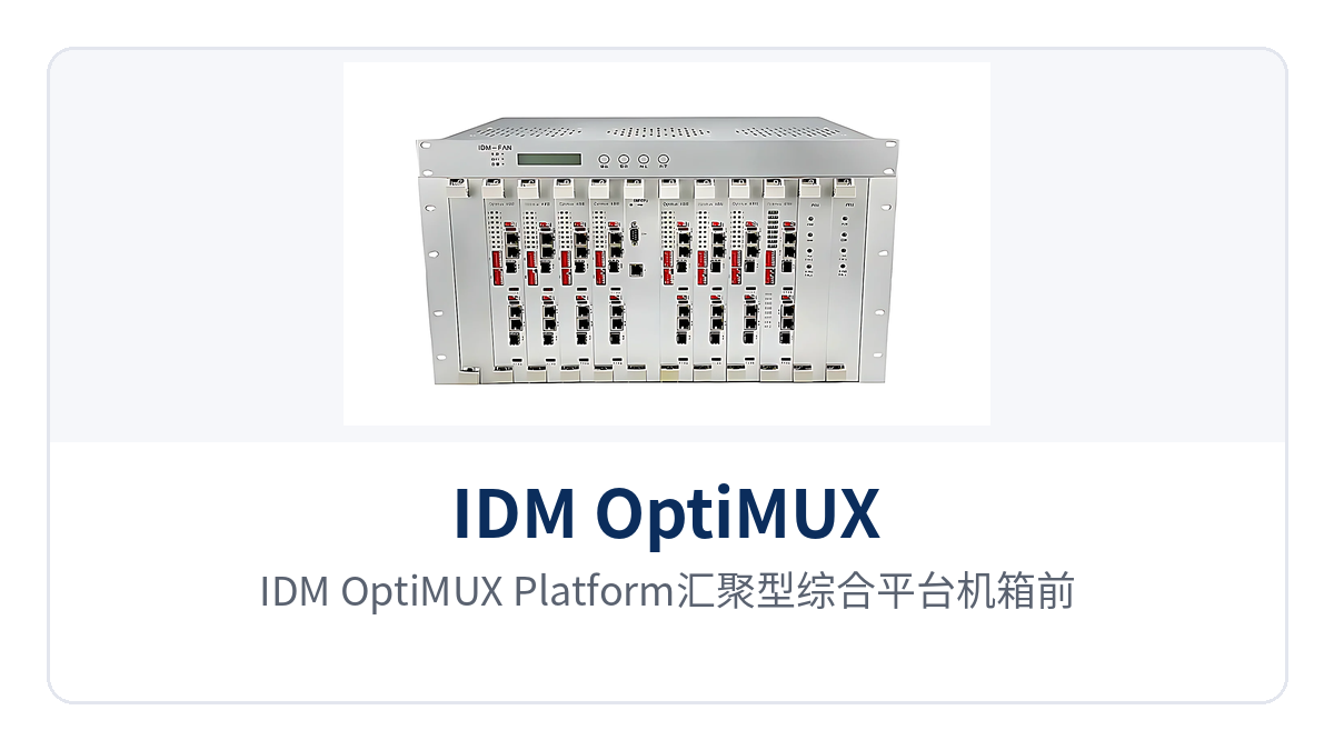 图1：IDM OptiMUX Platform汇聚型综合平台机箱前面板与16个插盘槽位特写