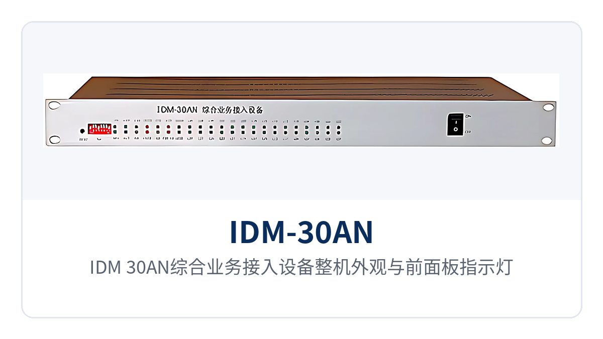 图1:IDM-30AN综合业务接入设备整机外观与前面板指示灯