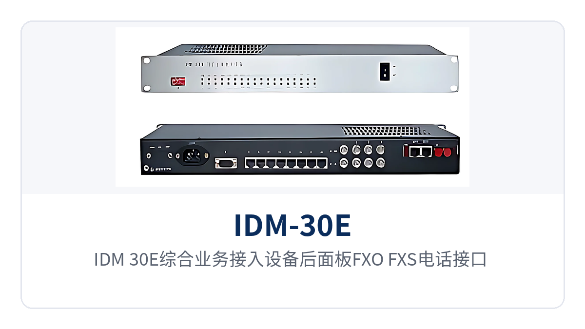图2:IDM-30E综合业务接入设备后面板FXO/FXS电话接口、E1接口与FC光口布局