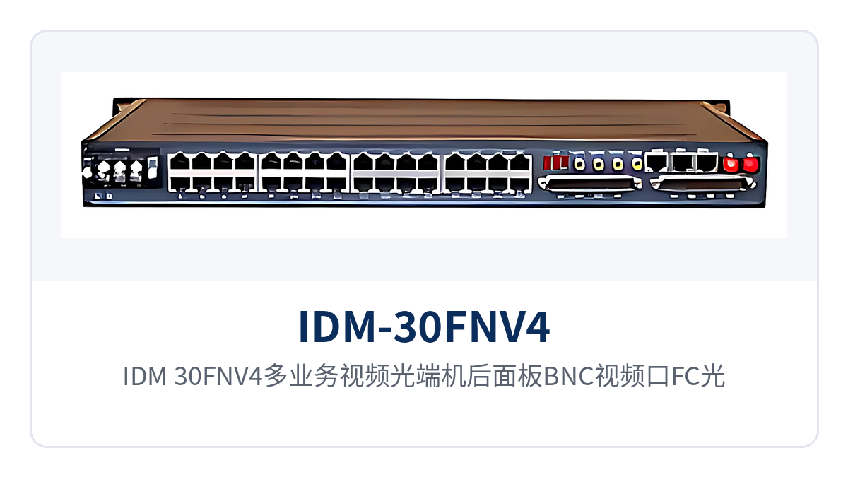 Figure 2: IDM-30FNV4 multi-service video optical multiplexer rear panel BNC video ports, FC optical ports, and E1/Ethernet interfaces
