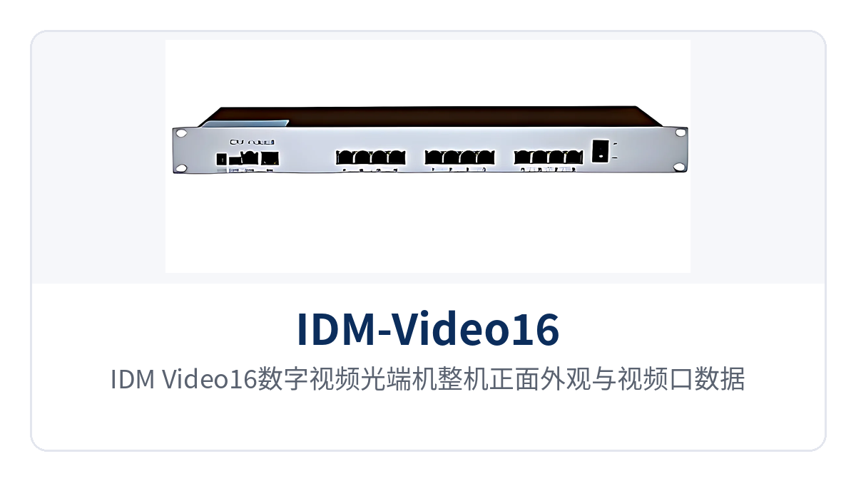 Figure 1: Front view of the IDM-Video16 digital video optical multiplexer and close-up of video port and data port indicator LEDs