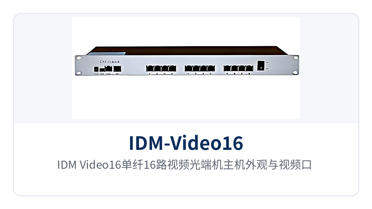 图1:IDM-Video16单纤16路视频光端机主机外观与视频口、数据口、光接口特写