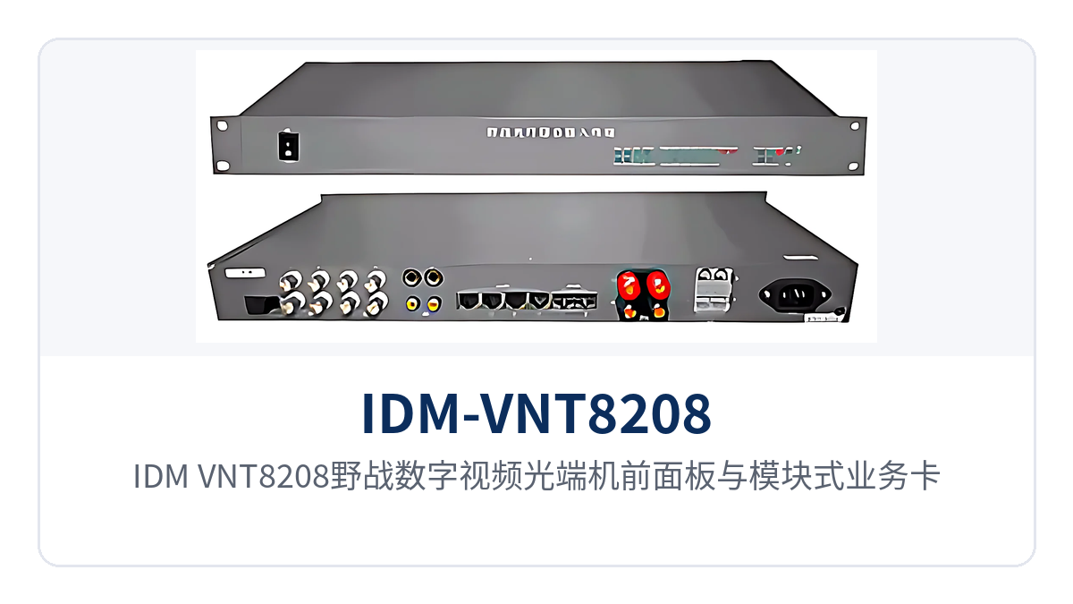 图1:IDM-VNT8208野战数字视频光端机前面板与模块式业务卡槽位特写