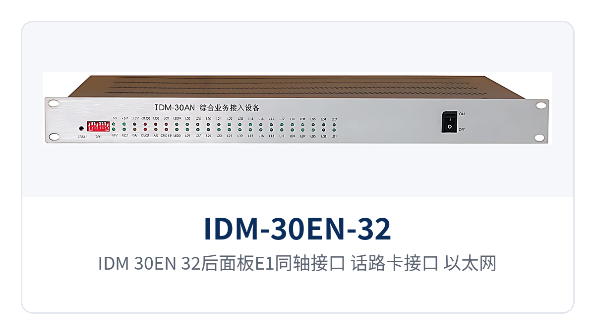 图2：IDM-30EN-32后面板E1同轴接口、话路卡接口、以太网RJ-45与电源端子接线示意