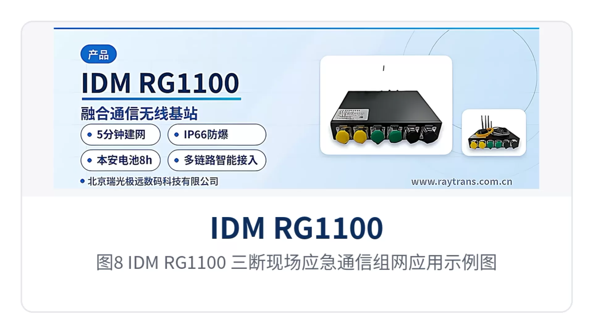 图8：IDM RG1100 三断现场应急通信组网应用示例图
