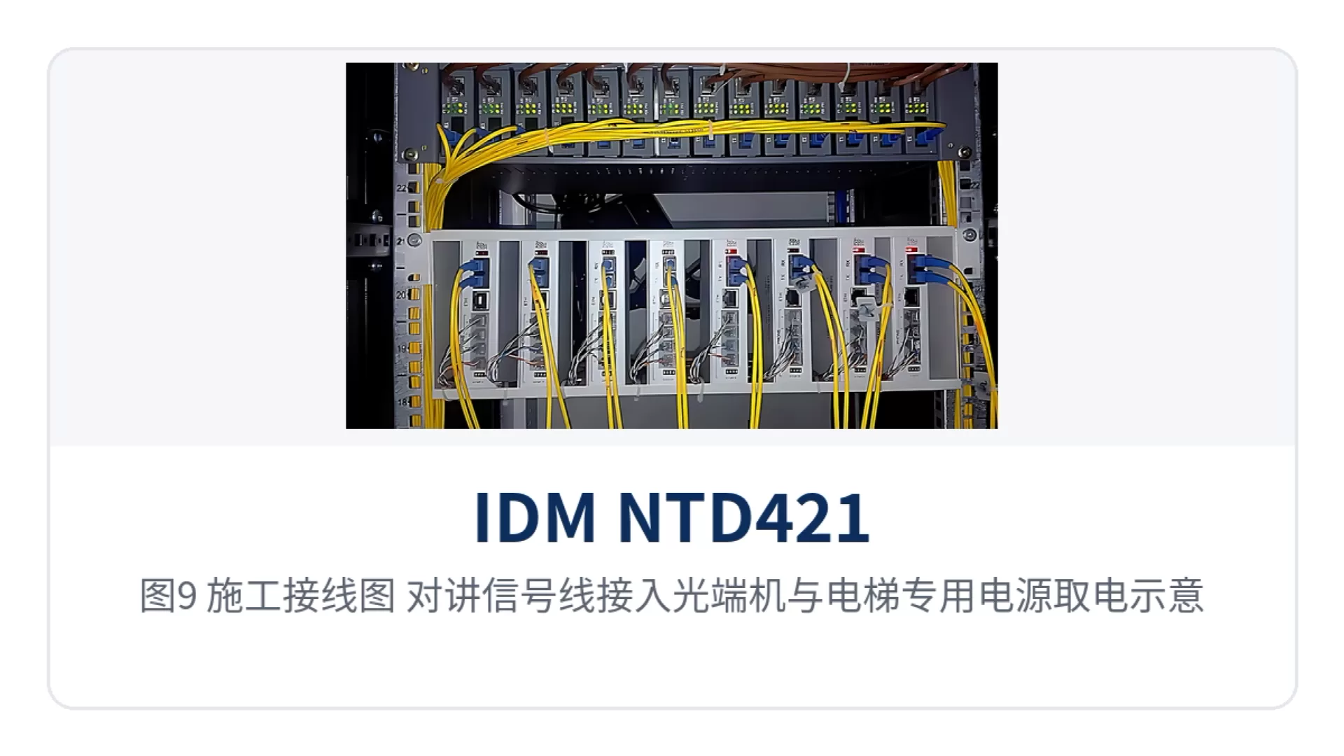 图9:施工接线图 对讲信号线接入光端机与电梯专用电源取电示意