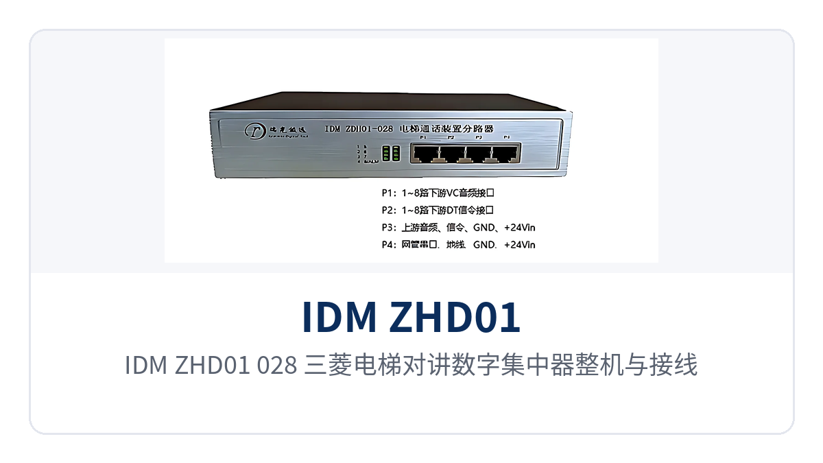 图1:IDM ZHD01-028 三菱电梯对讲数字集中器整机与接线位置