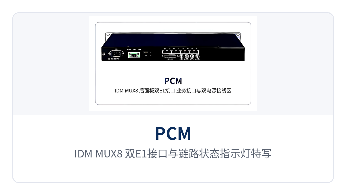 图2:IDM MUX8 双E1接口与链路状态指示灯特写