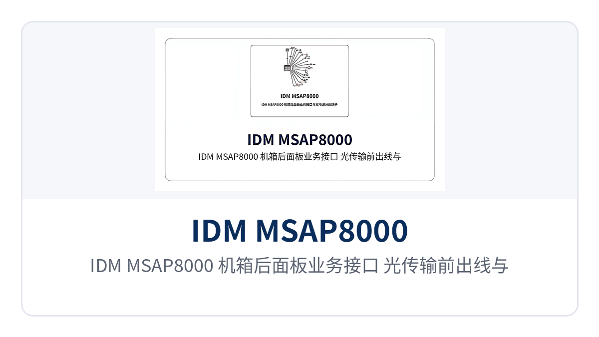 Figure 2: Layout of the service interfaces, front-cabled optical transmission interfaces, and dual power supply distribution terminals on the rear panel of the IDM MSAP8000 chassis