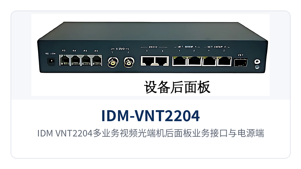 图2:IDM-VNT2204多业务视频光端机后面板业务接口与电源端子布局