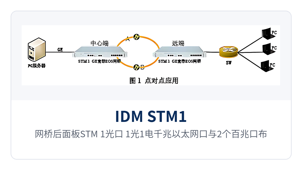 Figure 2: Rear panel layout of the network bridge with STM-1 optical ports, 1 optical + 1 electrical gigabit Ethernet ports and 2 Fast Ethernet ports