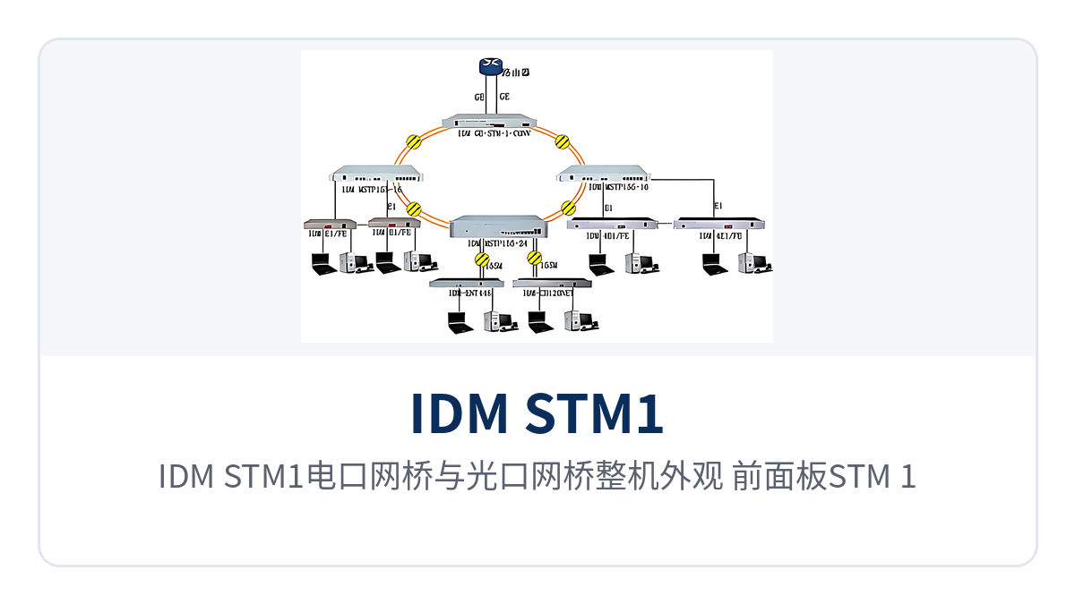 Figure 1: Overall appearance of the IDM STM1 electrical port bridge and optical port bridge — STM-1 interfaces and 4 RJ45 Ethernet ports on the front panel