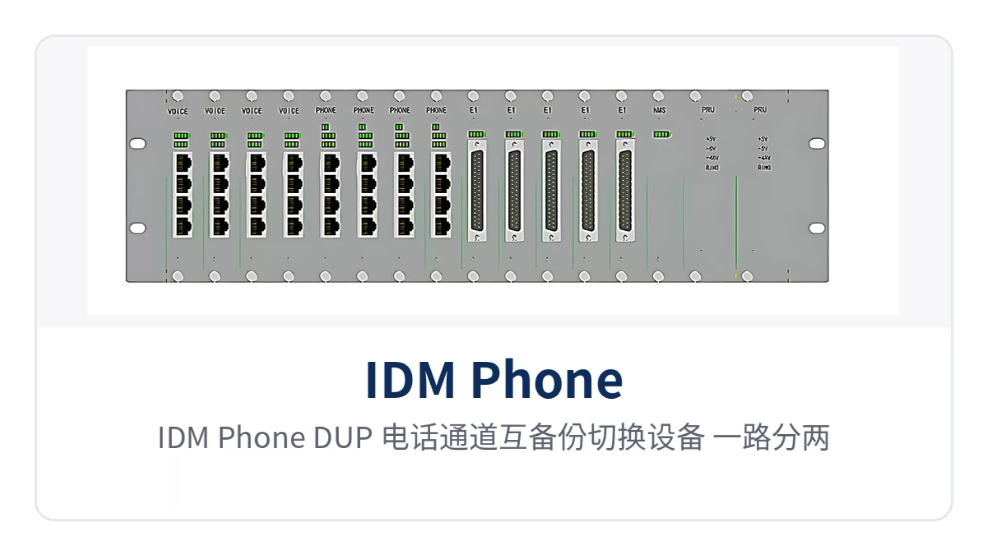 图3:IDM Phone_DUP 电话通道互备份切换设备 一路分两路电话通道互备份组网拓扑示意图
