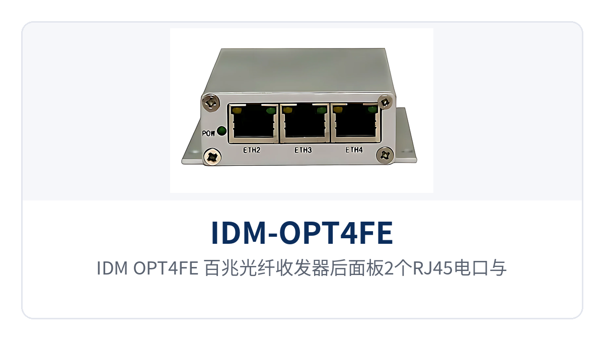 图2：IDM-OPT4FE 百兆光纤收发器后面板2个RJ45电口与2个光口布局