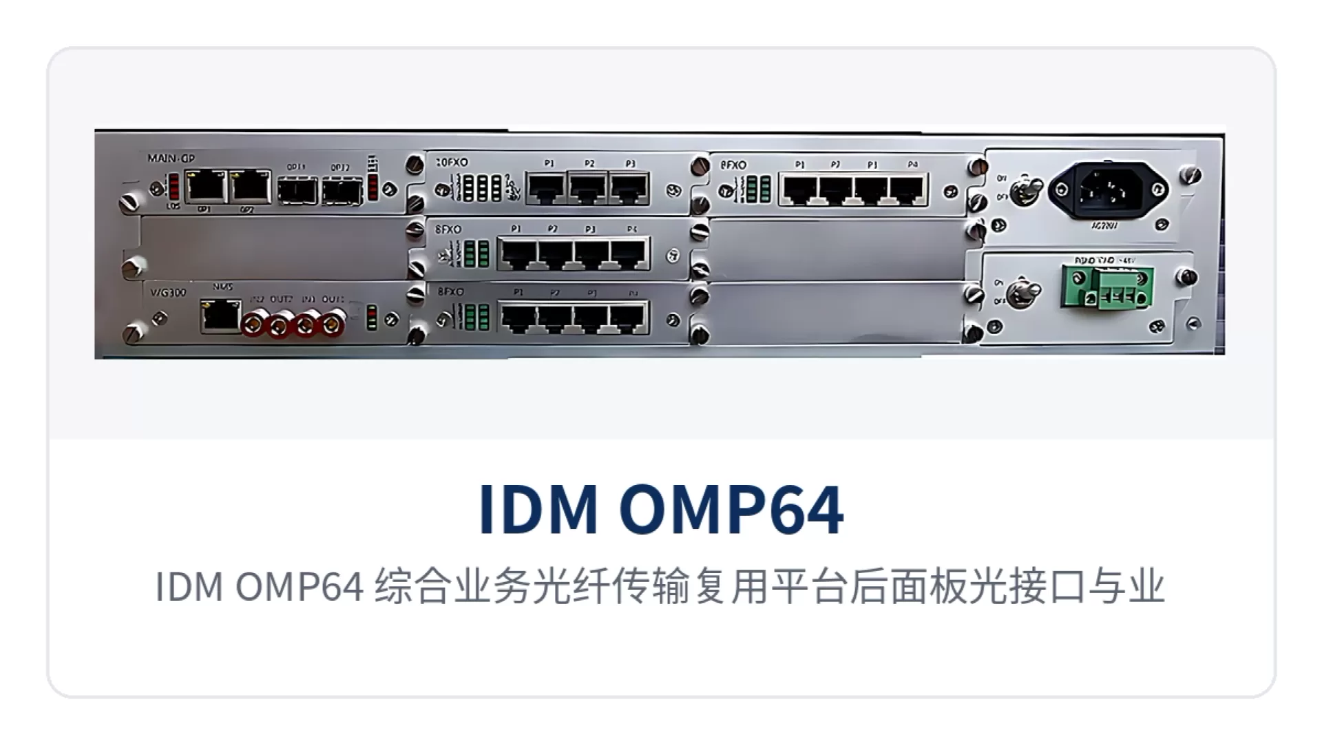 图2：IDM OMP64 综合业务光纤传输复用平台后面板光接口与业务接口布局