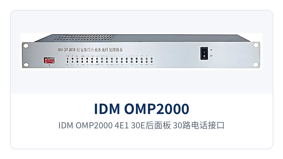 图2:IDM OMP2000-4E1-30E后面板 30路电话接口 4路E1与2路隔离千兆网口布局