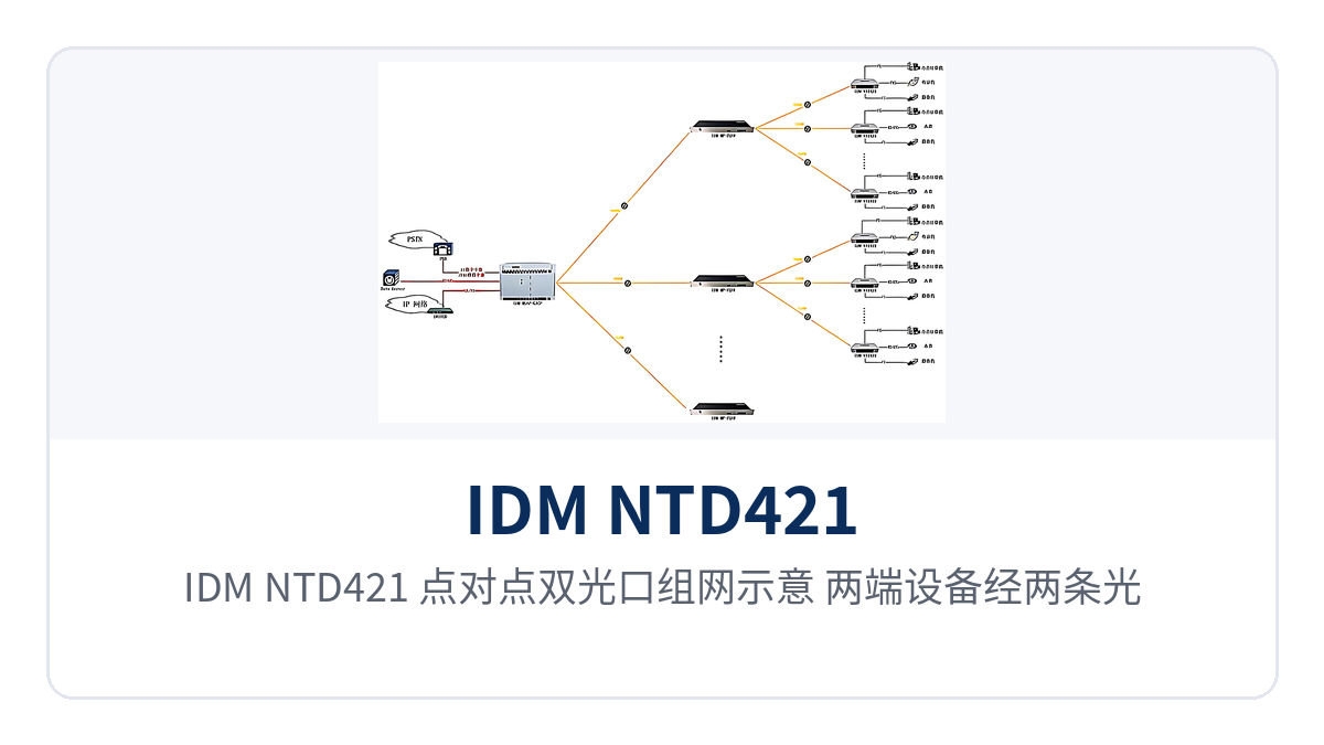 图6：IDM NTD421 点对点双光口组网示意 两端设备经两条光纤互连