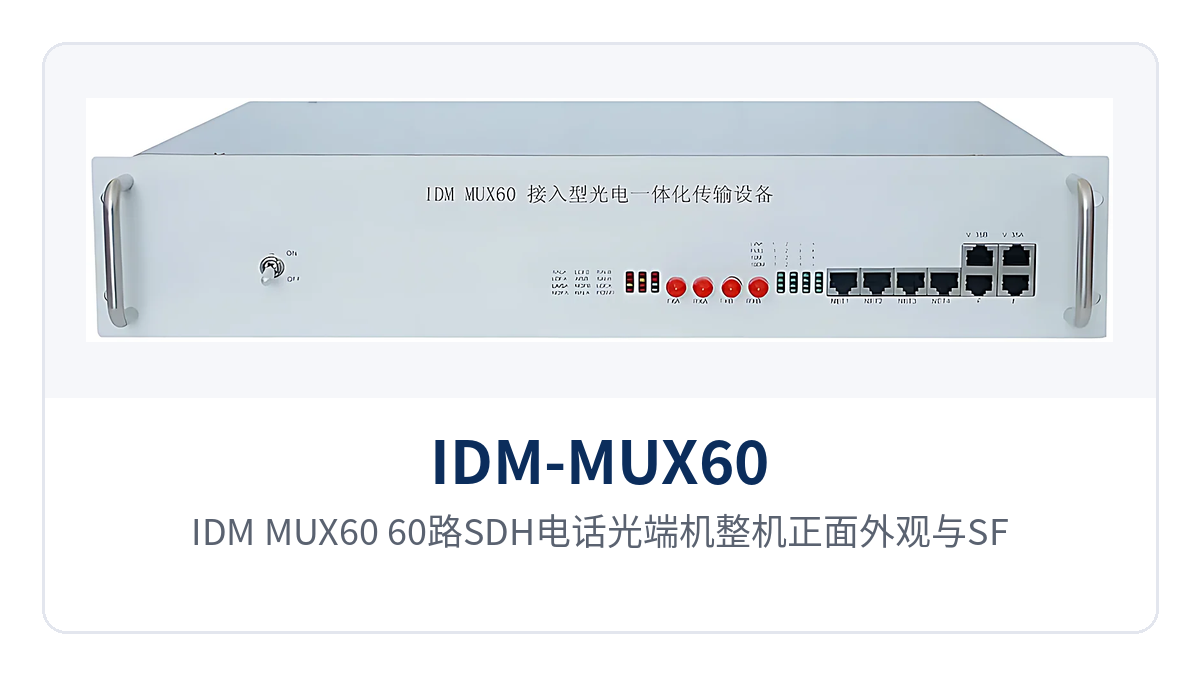 图1:IDM-MUX60 60路SDH电话光端机整机正面外观与SFP光口电源指示灯