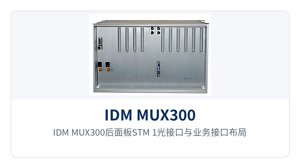 Figure 2: Layout of STM-1 optical interfaces and service interfaces on the IDM MUX300 rear panel