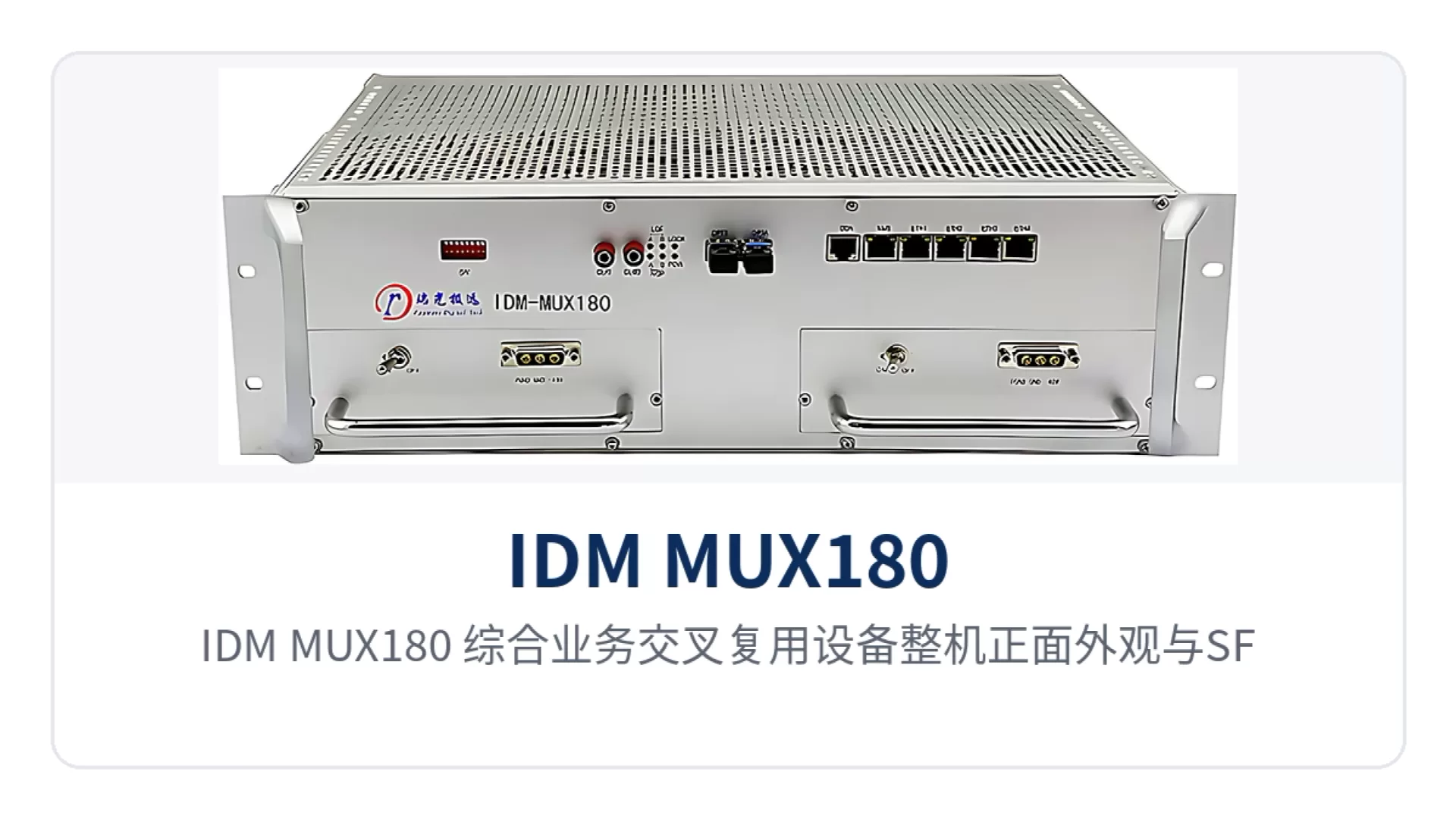 Figure 1: Close-up of the front panel and SFP optical port alarm indicator LEDs of the IDM MUX180 integrated service cross-connect multiplexer