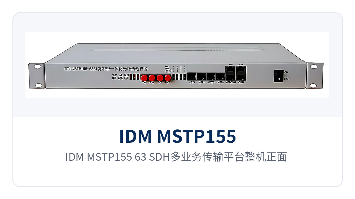 图1:IDM MSTP155-63 SDH多业务传输平台整机正面,19英寸1U机箱面板与光链路运行指示灯