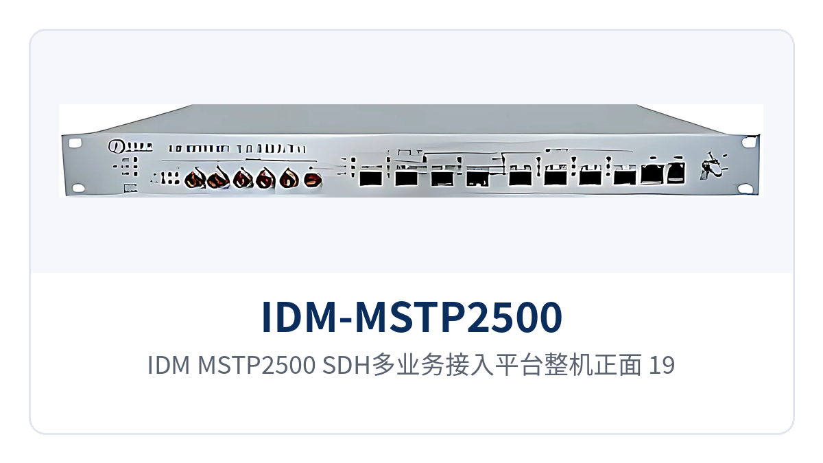 图1:IDM-MSTP2500 SDH多业务接入平台整机正面,19英寸1U机箱外观与光口告警指示灯