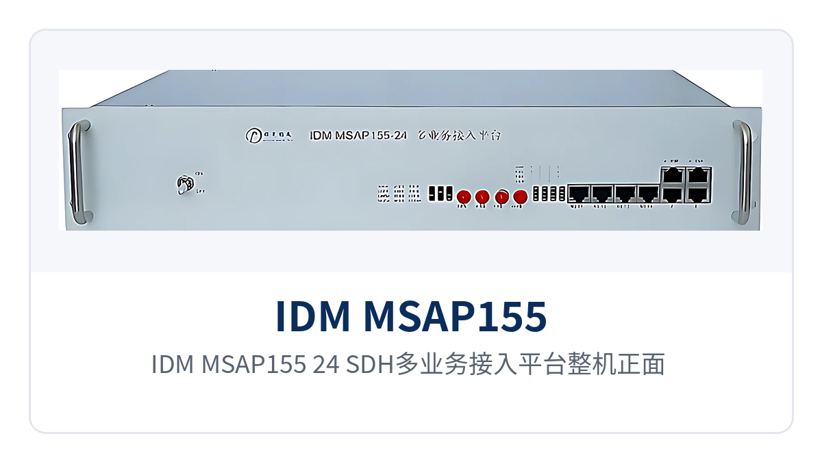 图1:IDM MSAP155-24 SDH多业务接入平台整机正面,19英寸2U机箱与双电源单元面板