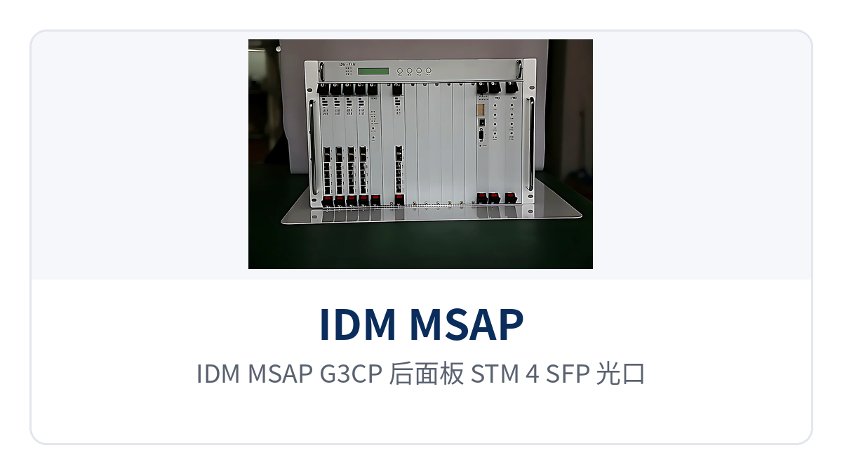 图2:IDM MSAP-G3CP 后面板 STM-4 SFP 光口、STM-1 FC 光口与 E1 接口布局特写