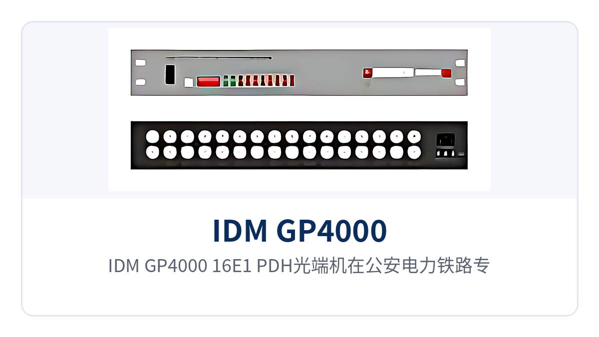 图3:IDM GP4000-16E1 PDH光端机在公安电力铁路专网中的点对点组网示意,一端接入E1与隔离千兆业务、一端回传中心机房