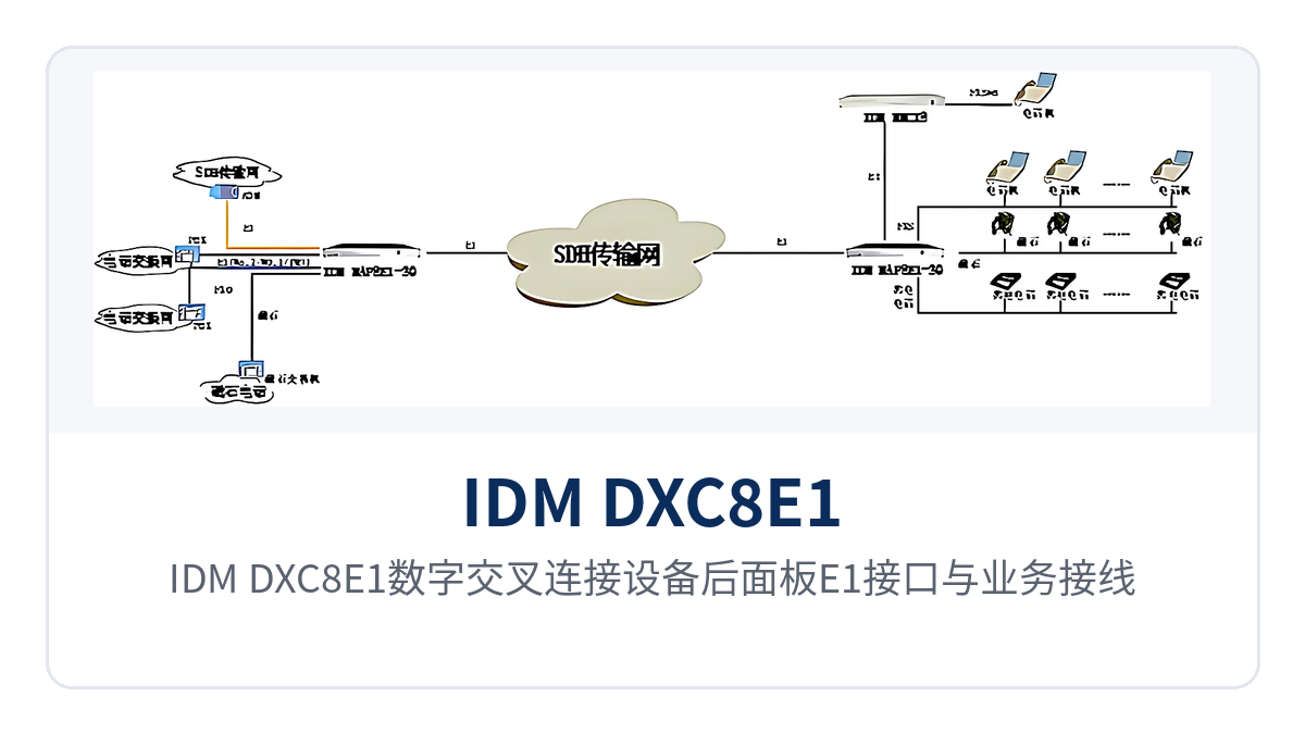Figure 2: Rear panel layout of the IDM DXC8E1 digital cross-connect equipment showing E1 interfaces and service wiring terminals