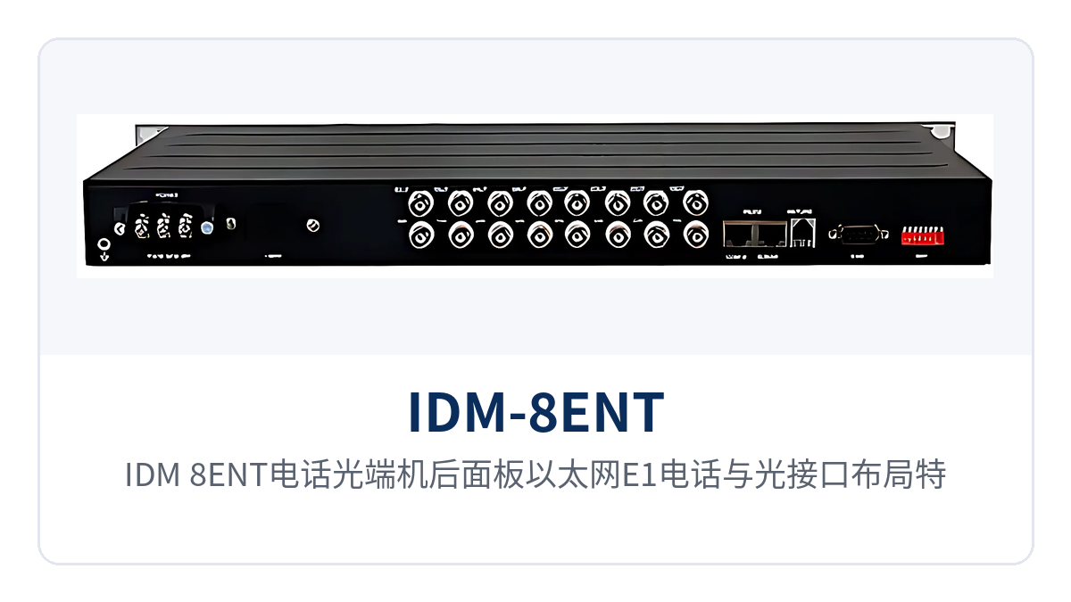 图2:IDM-8ENT电话光端机后面板以太网E1电话与光接口布局特写