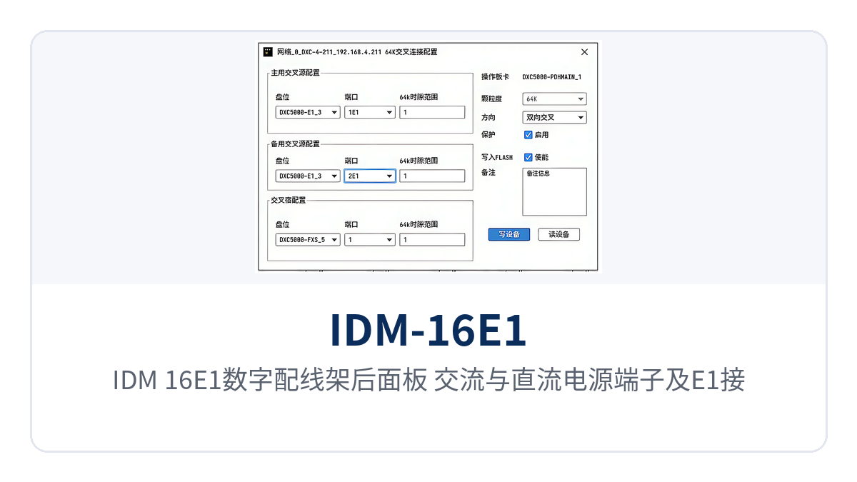 图3：IDM-16E1数字配线架后面板，交流与直流电源端子及E1接口接线区域