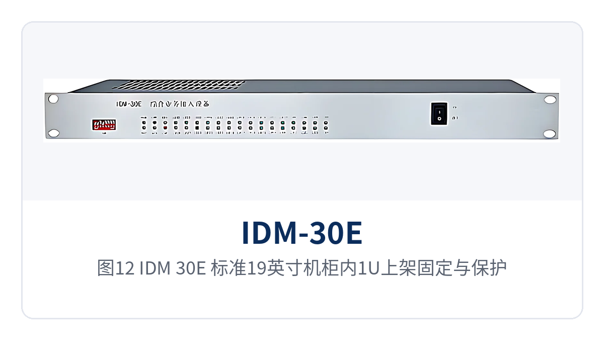 Figure 12: IDM-30E 1U rack mounting and protective grounding in a standard 19-inch cabinet